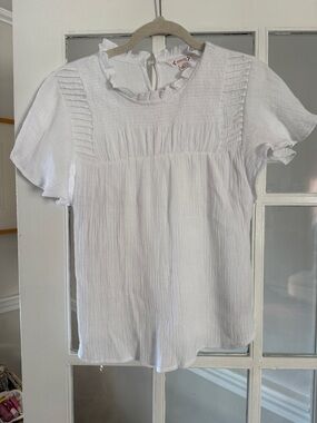 Nanette Lepore White Ruffled Collar Short Sleeve Top